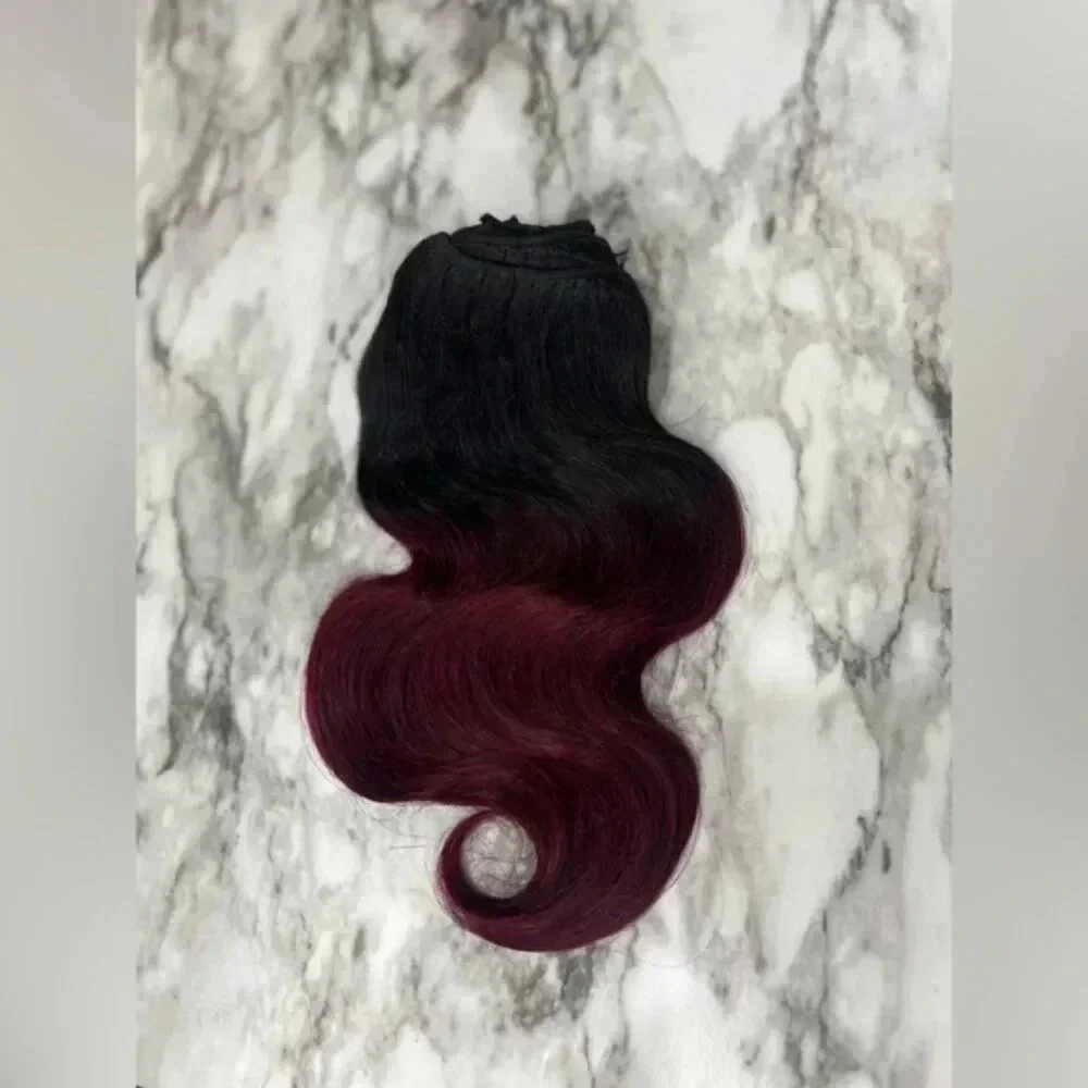12 Inch body Wave Clip In Ombre Black to Burgundy hair extensions